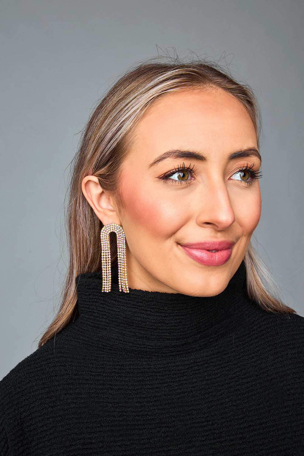 Rhinestone Chain Drop Earrings - Iridescent