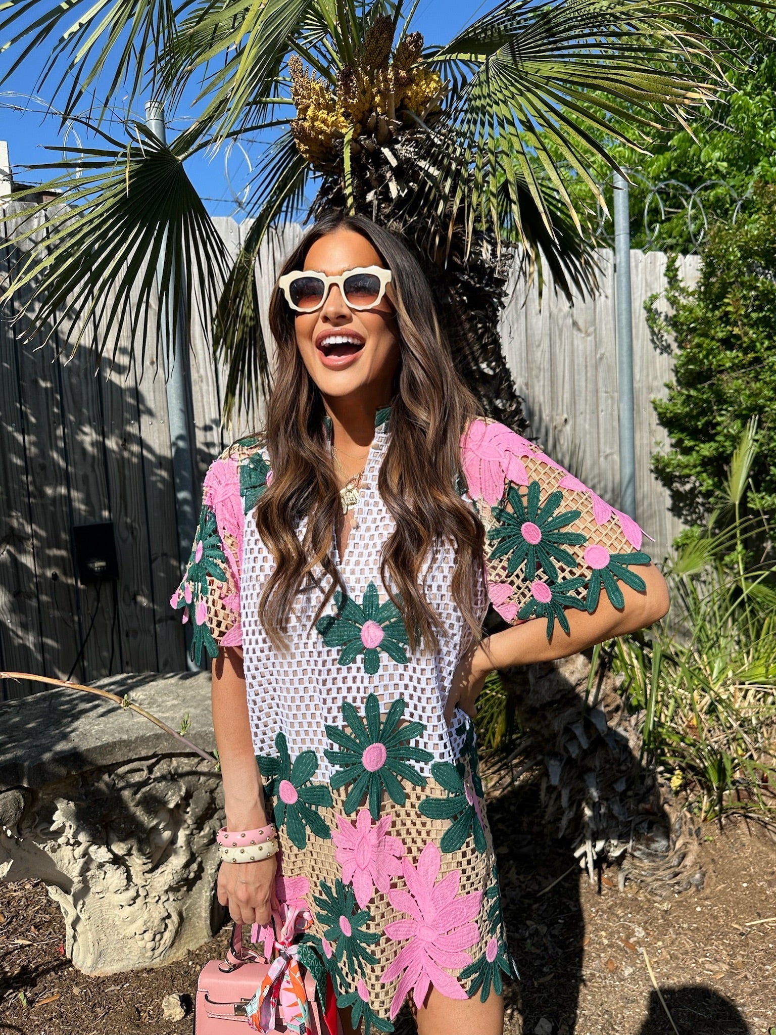 Lulu Short Sleeve Mini Caftan - Pink Lady