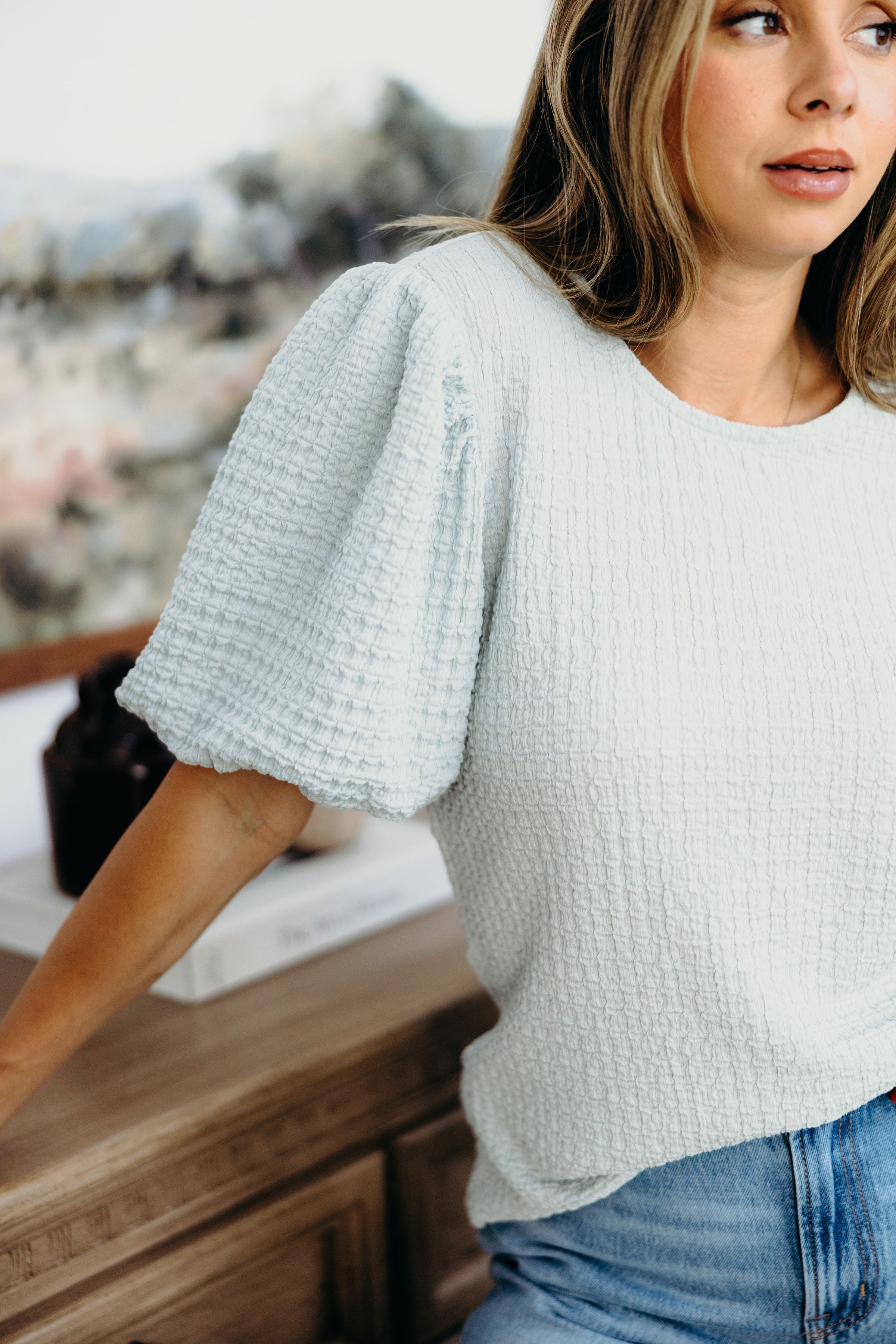 PUFF SLEEVE TOP IN MINT BREEZE