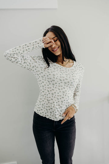 LONG SLEEVE RIBBED TEE IN DEWDROP SLATE