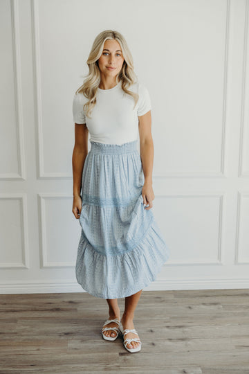 RUCHED WAIST SKIRT IN HORIZON HAZE