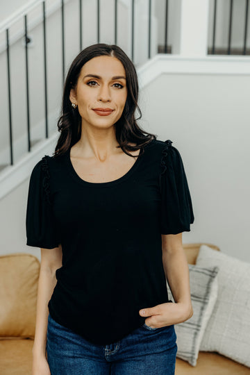 BUBBLE SLEEVE BLOUSE IN BLACK
