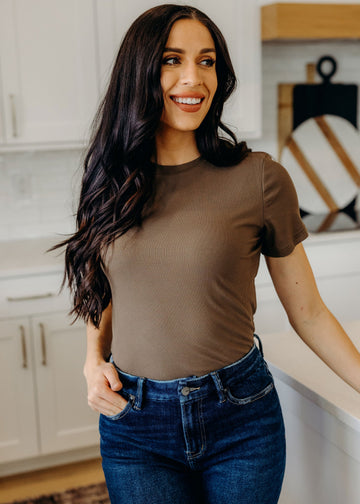 SHORT SLEEVE RIBBED TEE IN LAUREL OAK