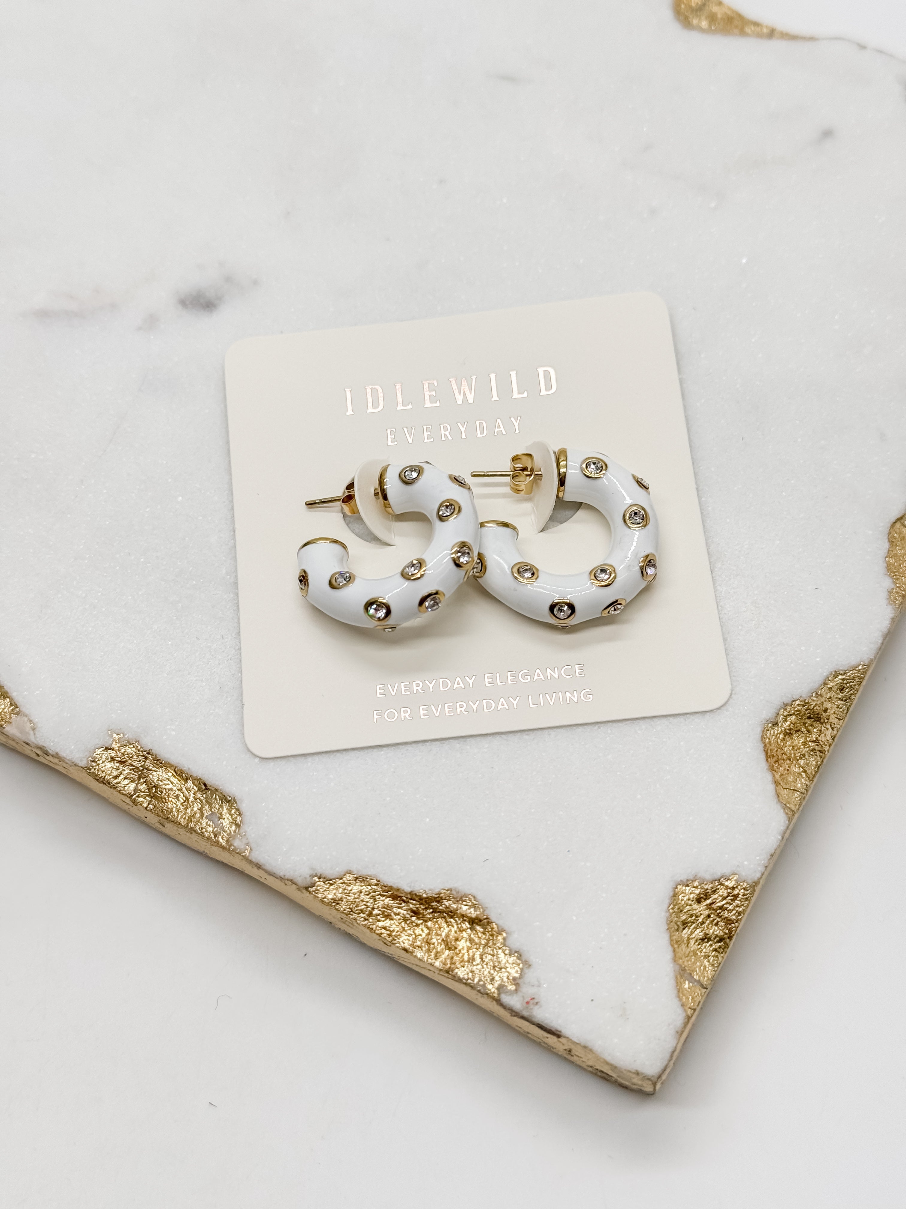 Snow White Enamel CZ Hoops