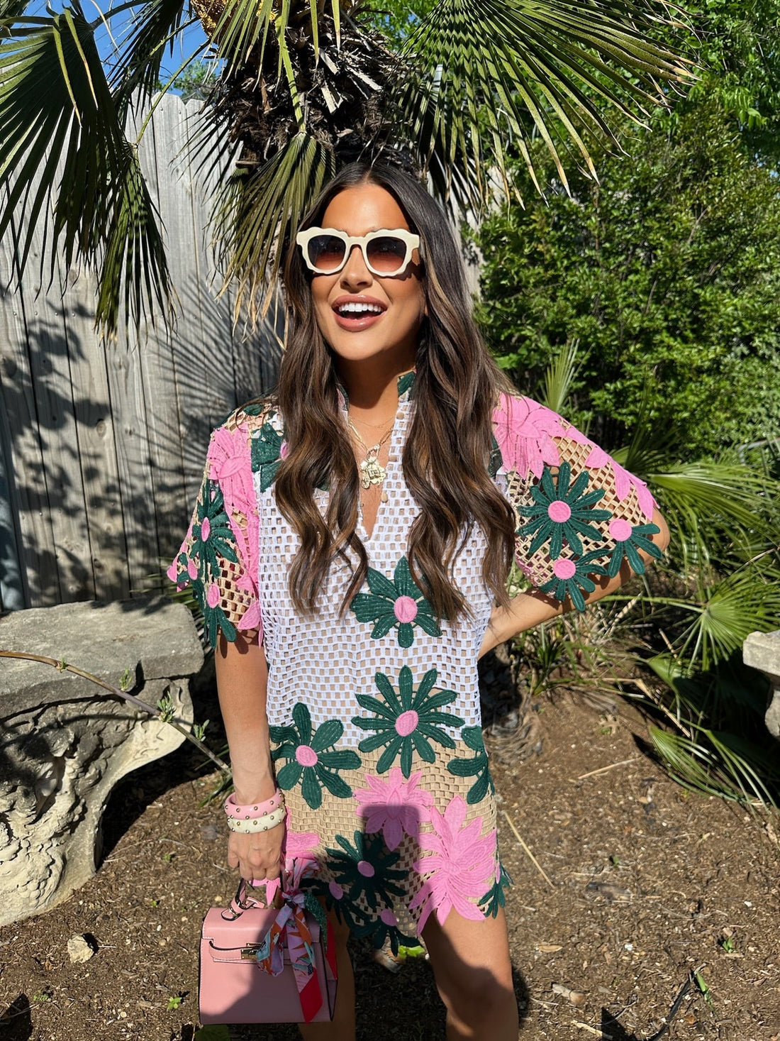 Lulu Short Sleeve Mini Caftan - Pink Lady