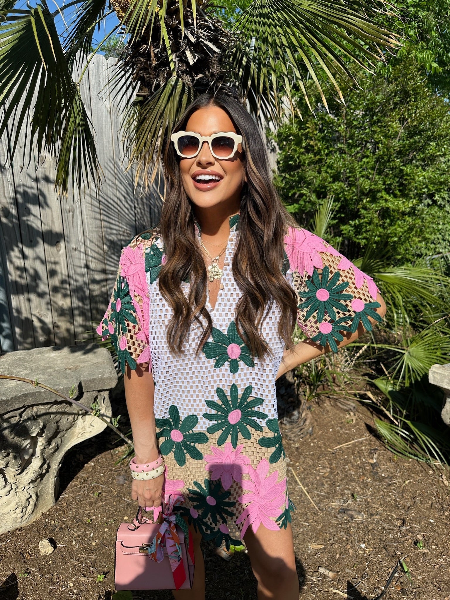 Lulu Short Sleeve Mini Caftan - Pink Lady