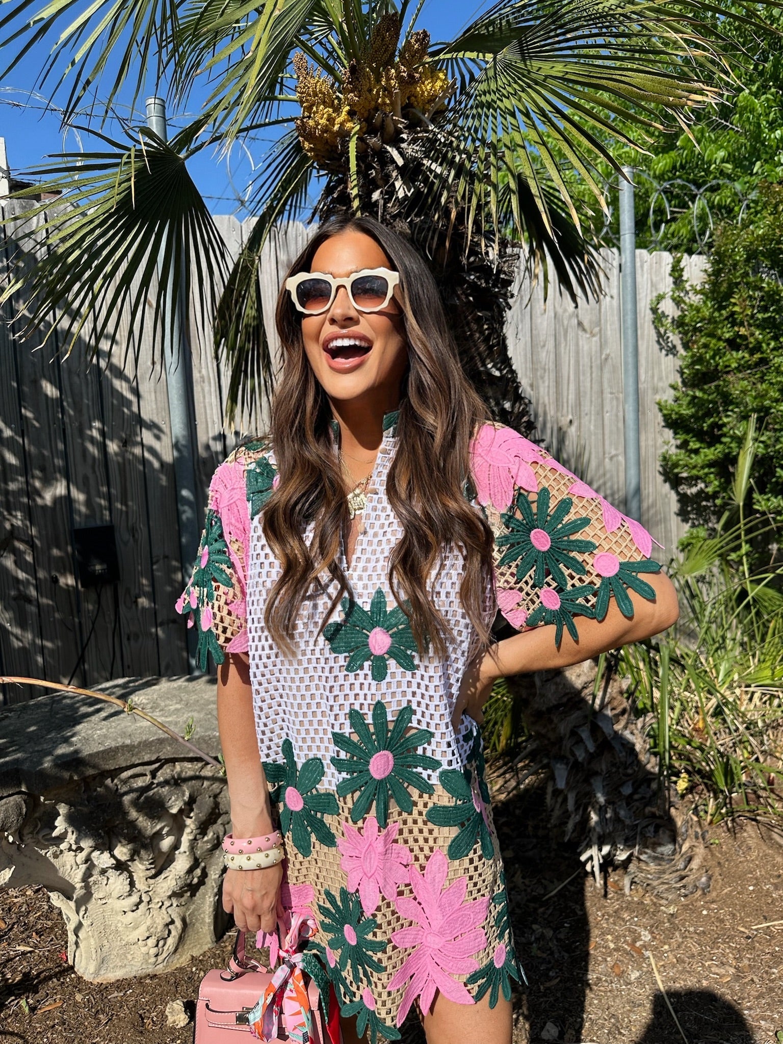 Lulu Short Sleeve Mini Caftan - Pink Lady