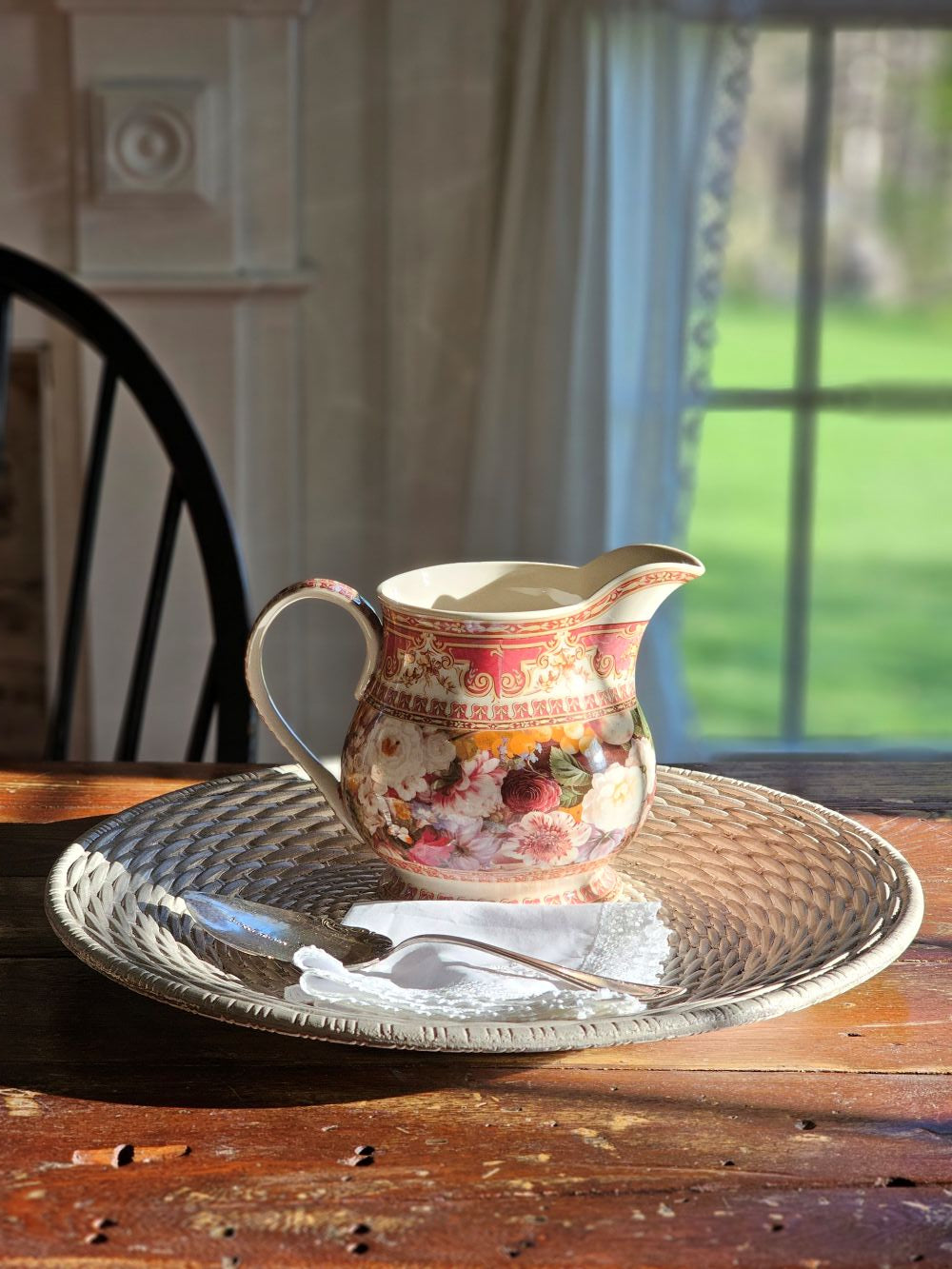 Antique Style Old World Floral Pitcher