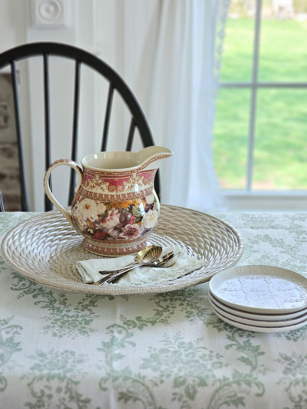 Antique Style Old World Floral Pitcher