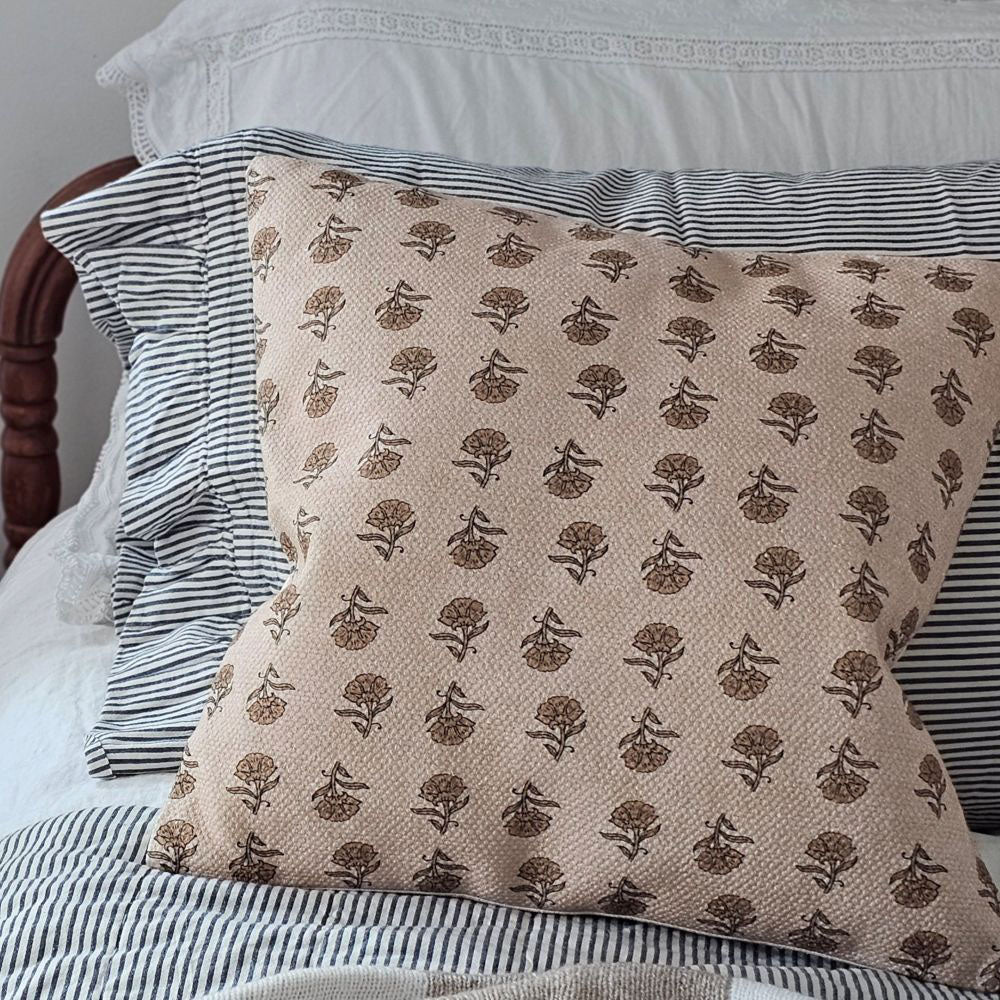 Block Print Pillow with Mustard Flowers