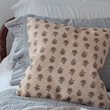 Block Print Pillow with Mustard Flowers