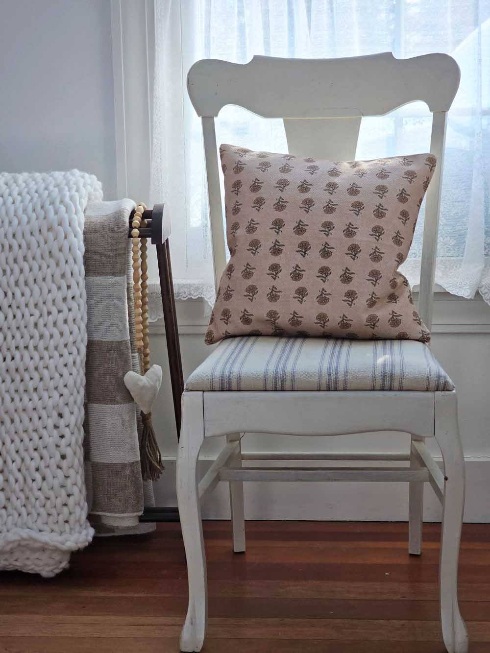 Block Print Pillow with Mustard Flowers