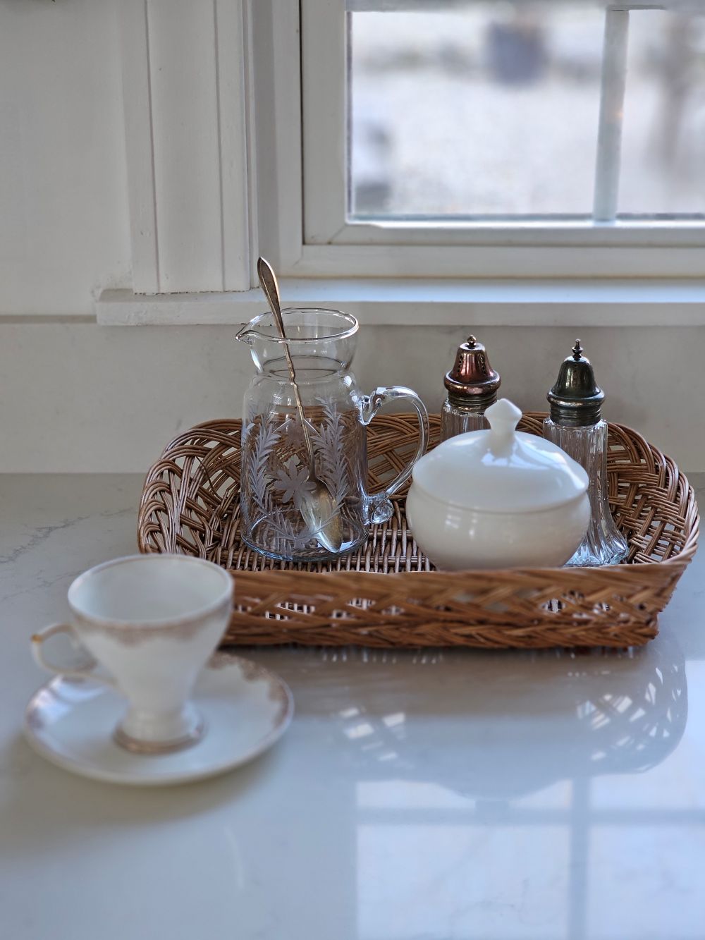 French Country Etched Glass Pitcher