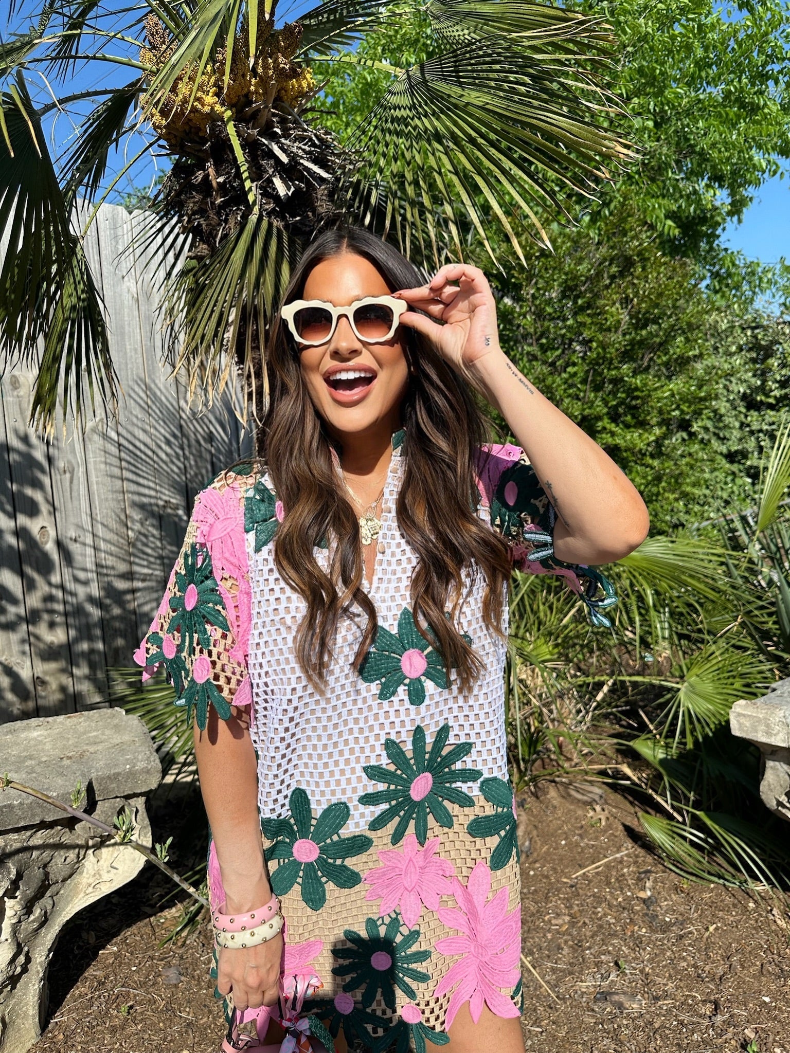 Lulu Short Sleeve Mini Caftan - Pink Lady