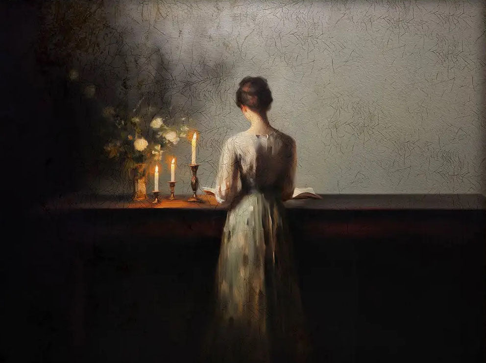 Candlelight Reading Art Print