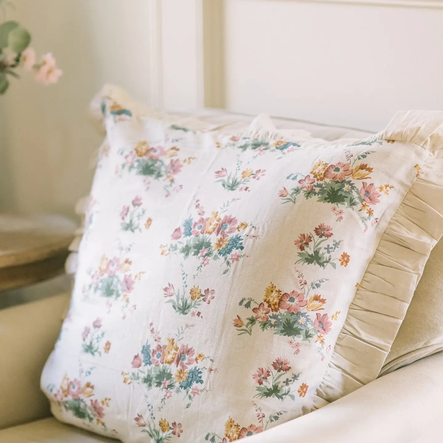 Cottage Rose Floral Ruffled Euro Sham