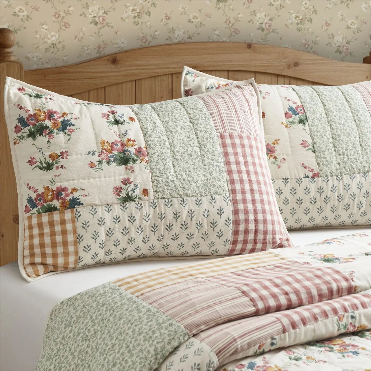 Cottage Rose Patchwork Quilted Sham