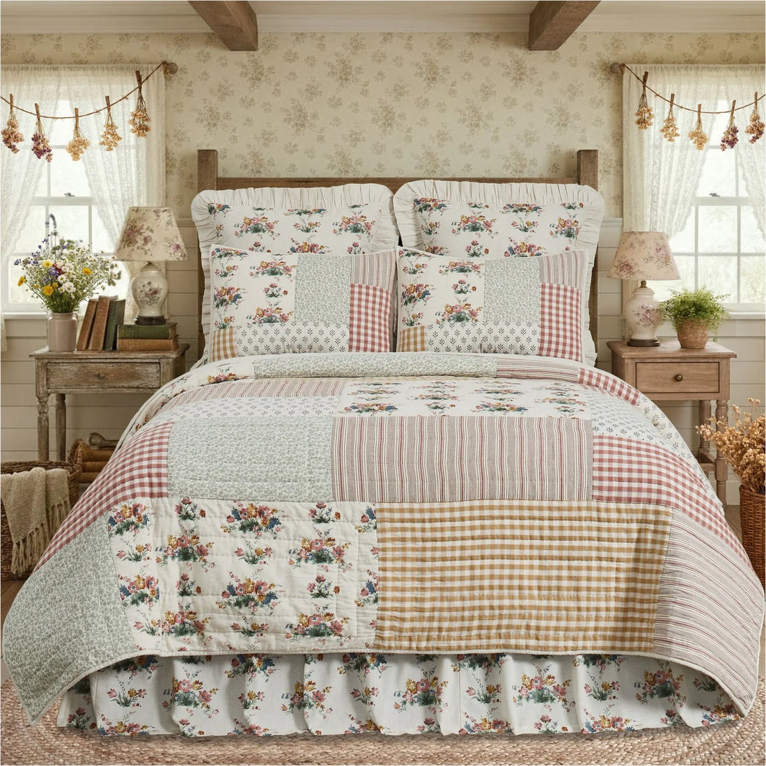 Cottage Rose Patchwork Quilt