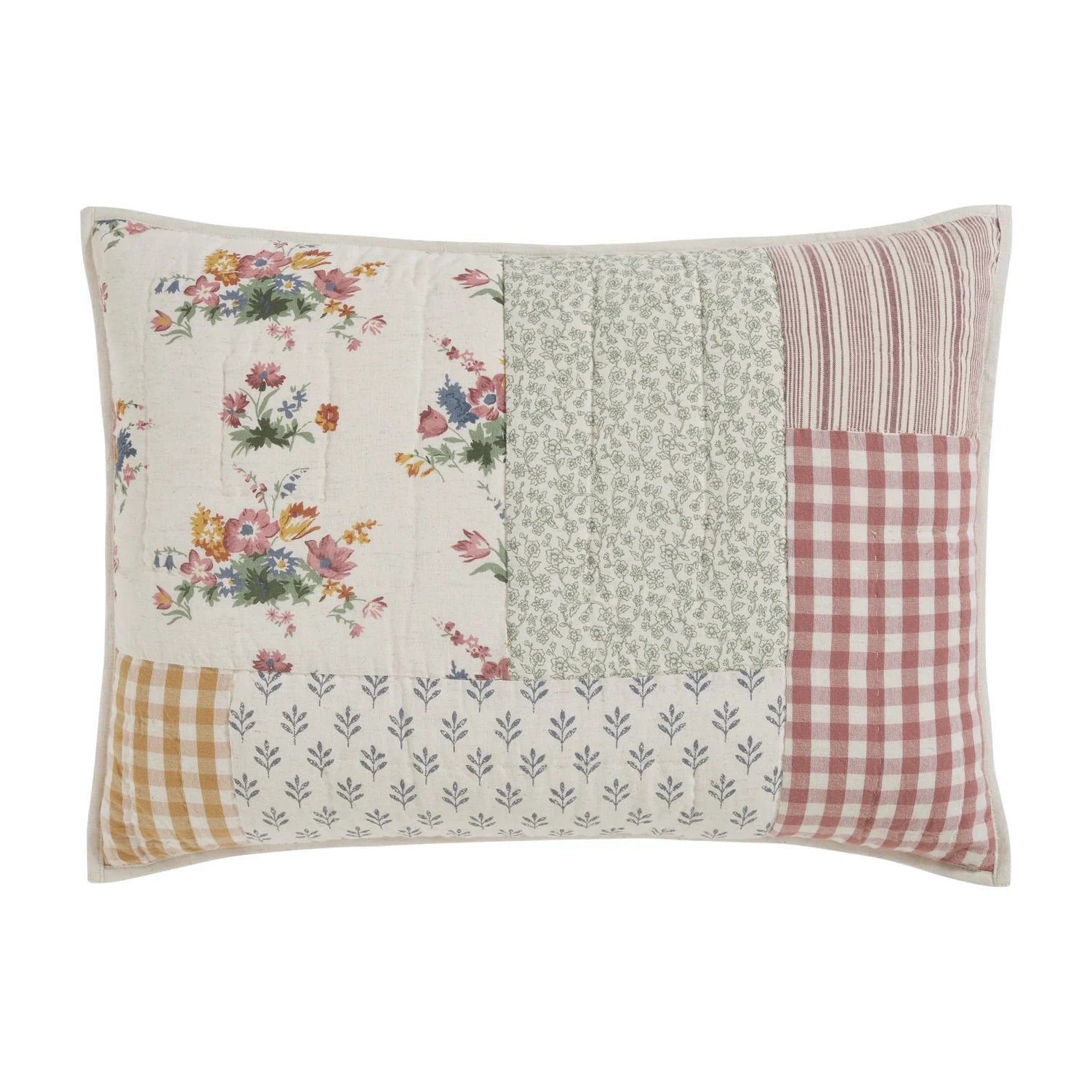 Cottage Rose Patchwork Quilted Sham