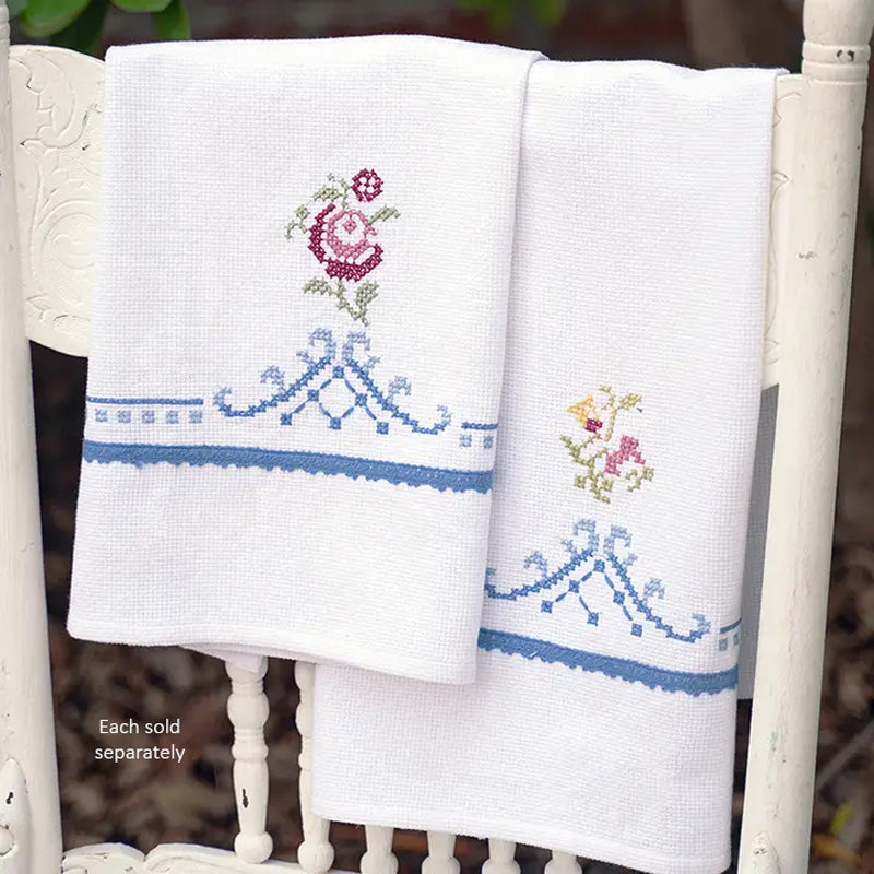 Cross Stitch Embroidered Cottage Tea Towel