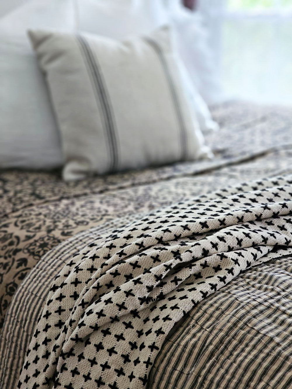Charcoal Ticking Stripe Quilt