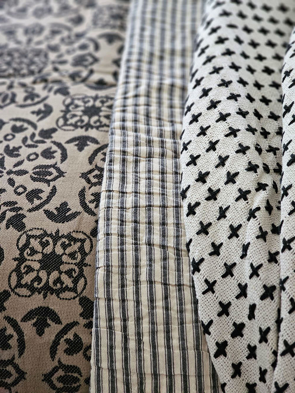 Charcoal Ticking Stripe Quilt