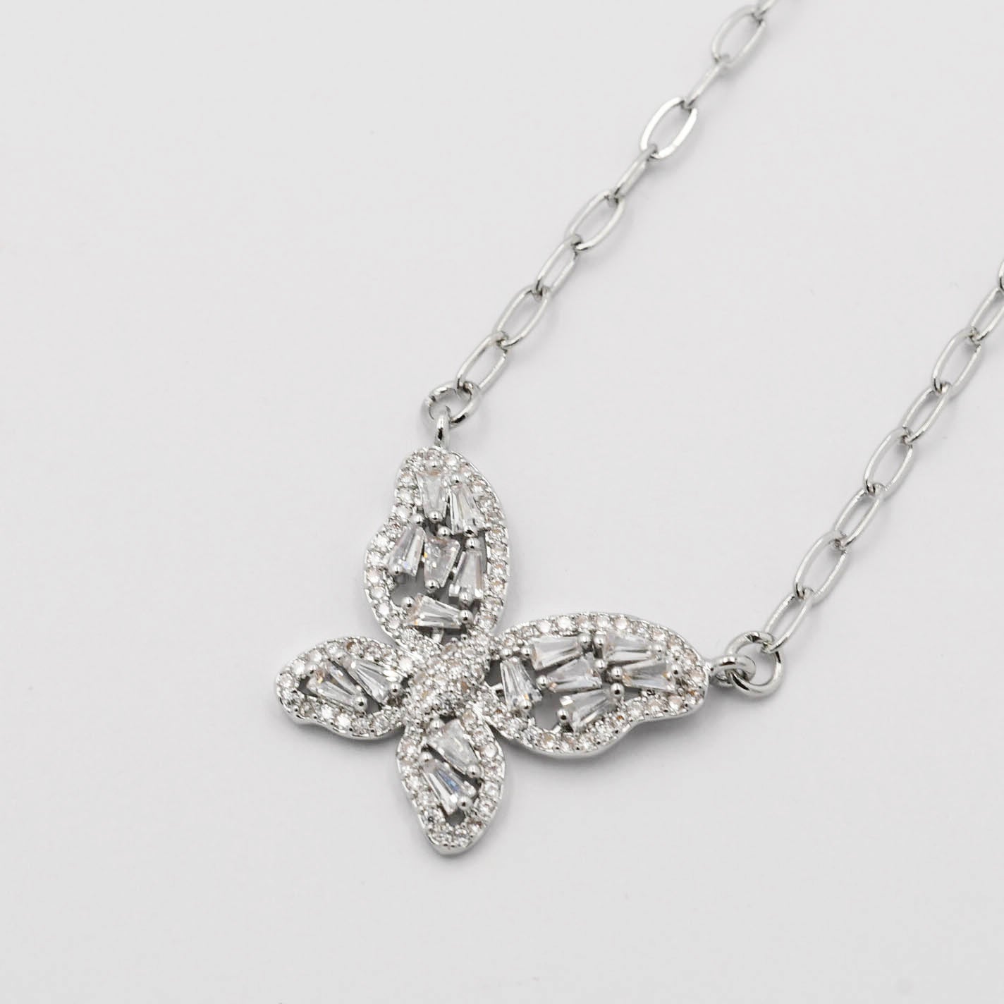 Crystal Butterfly Silver Necklace