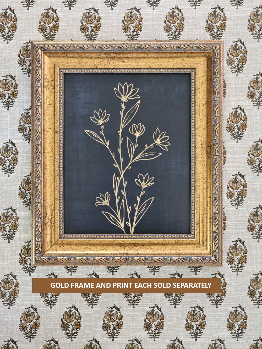 Gold Flower with Dark Navy Backround Art Print