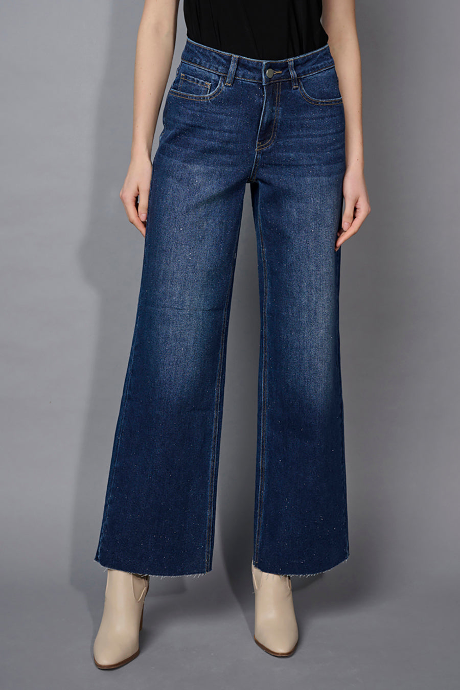 Glitter Wide-Leg Full-Length Jeans