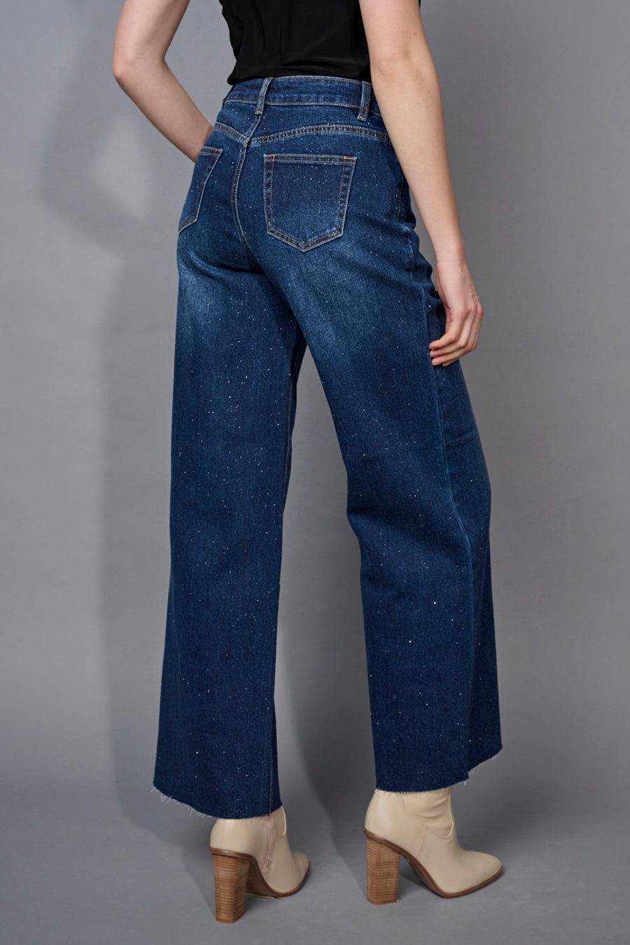 Glitter Wide-Leg Full-Length Jeans