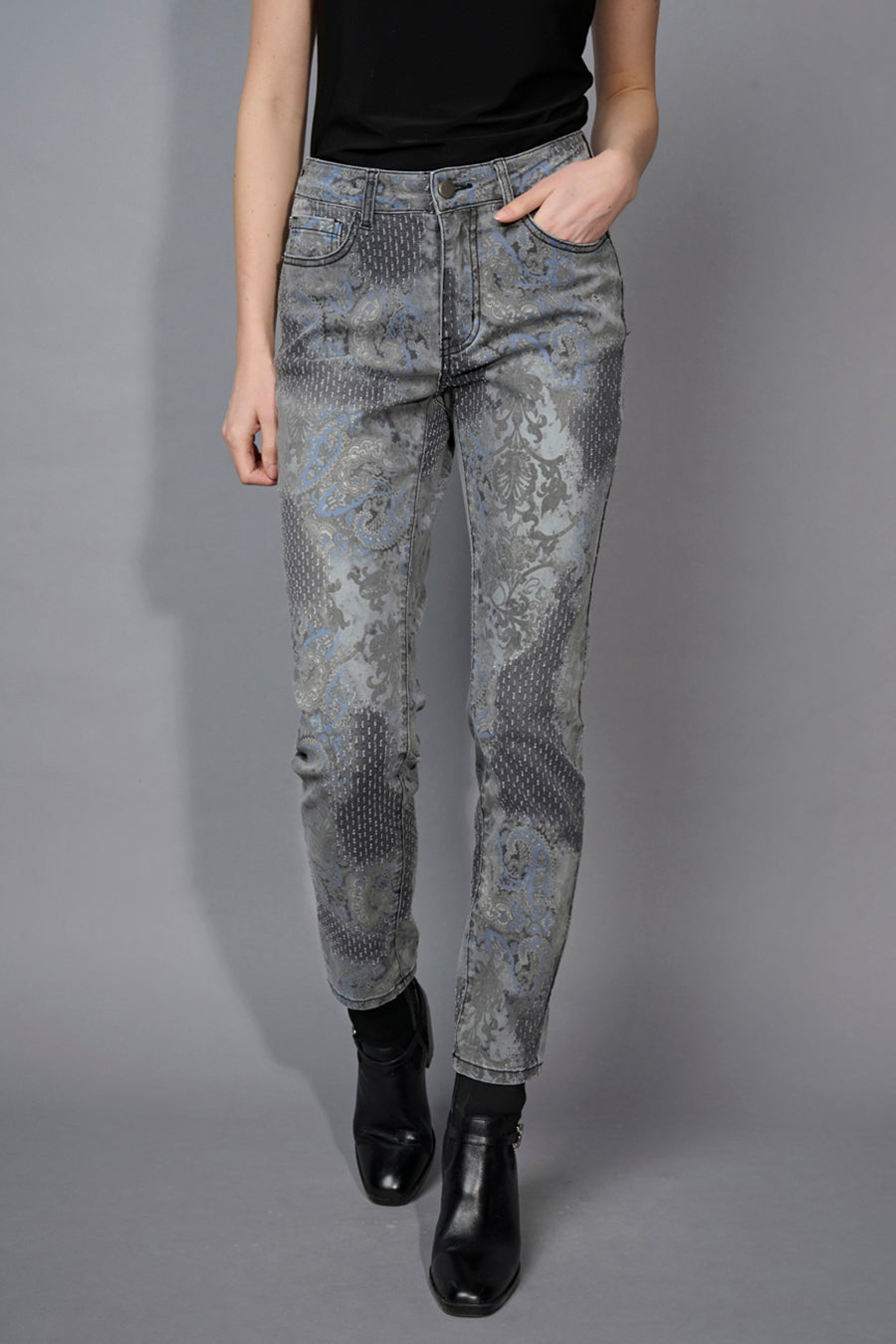 Slim-Leg Full-Length Printed Jeans