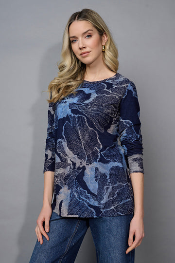 Novelty-Knit Printed Side Slit Tunic