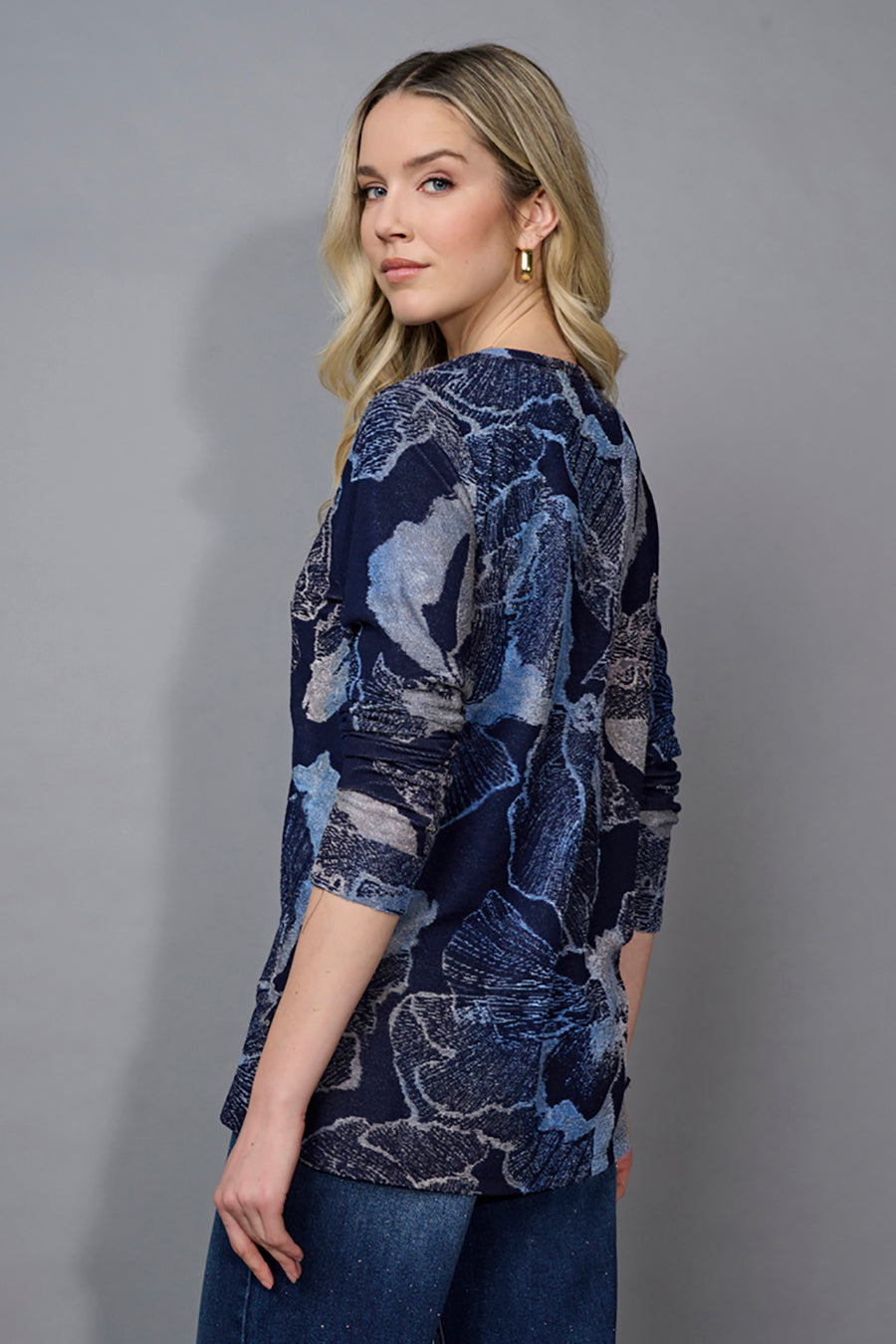 Novelty-Knit Printed Side Slit Tunic