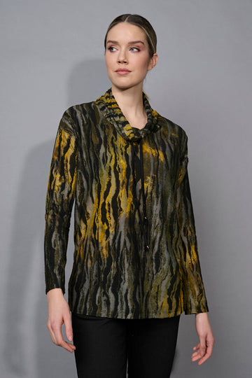 Clipped Jacquard Drawstring Neck Top