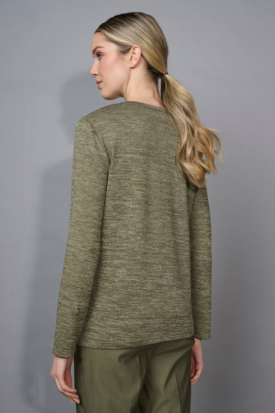 Crew-Neck Printed Heather Knit Top
