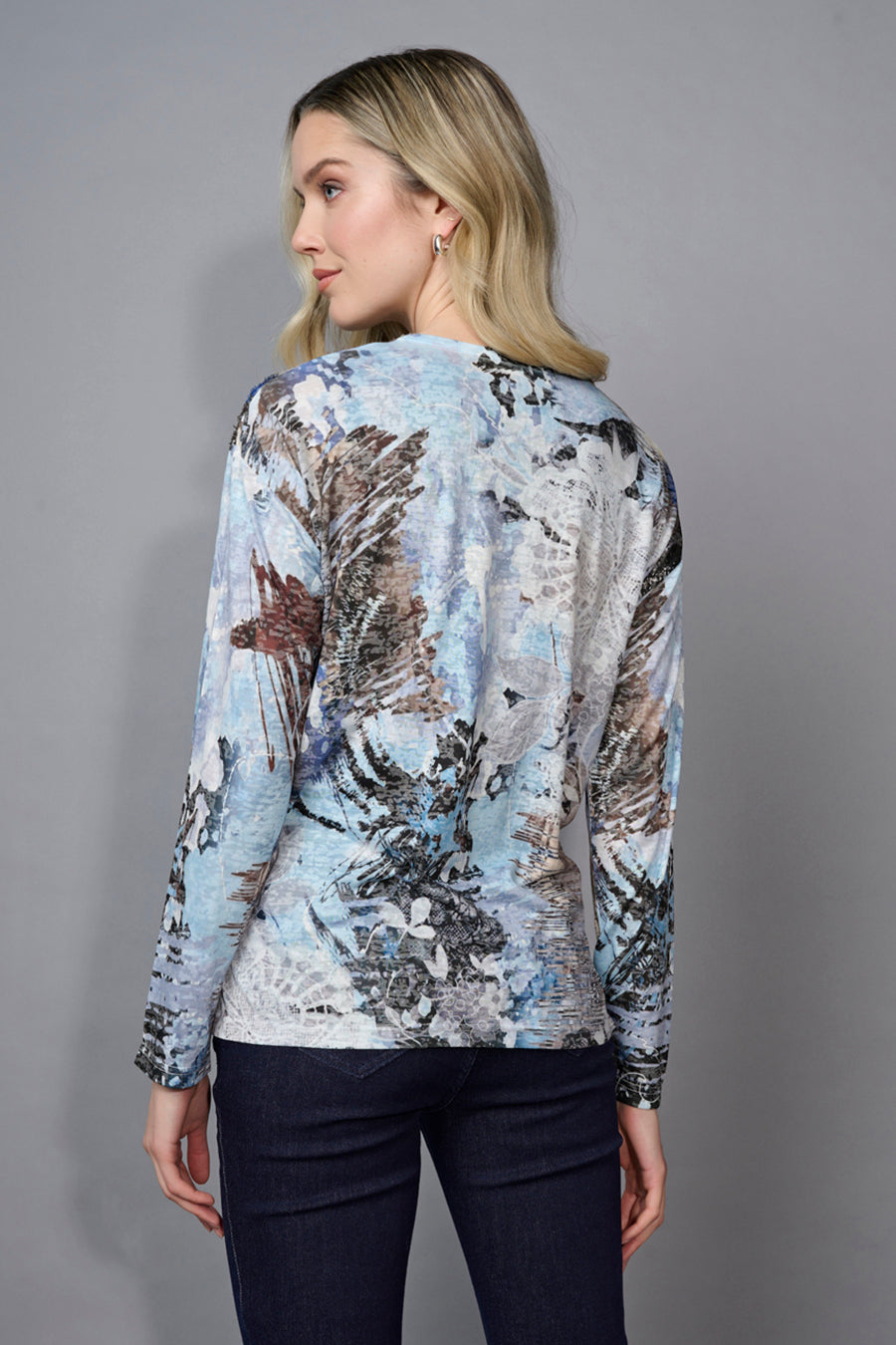Floral Printed Crew-Neck Top With Rhinestones