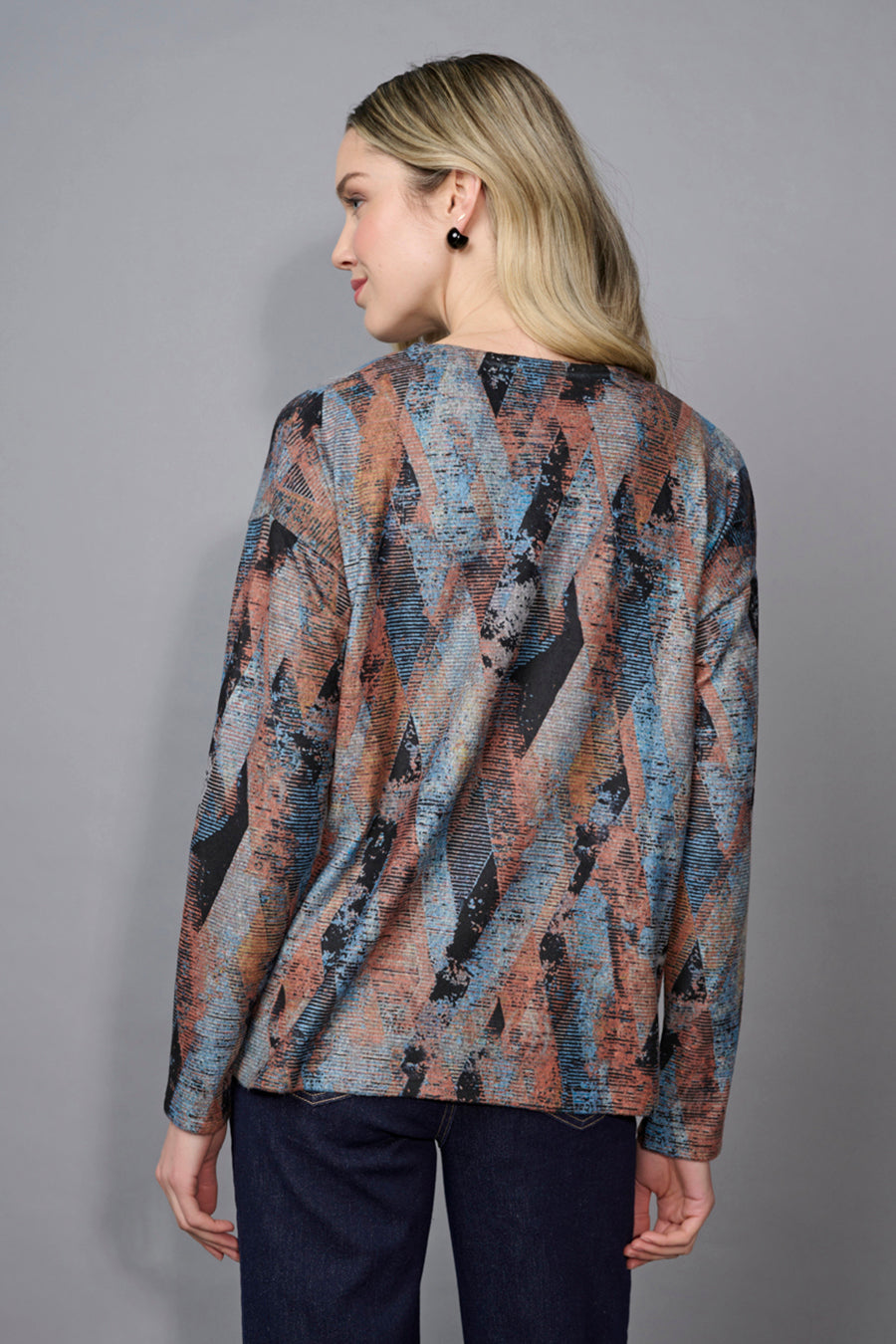 Crew-Neck Heather-Knit Printed Top