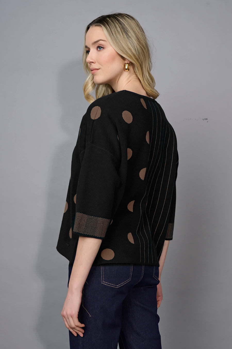 3/4 Sleeves Striped Polka-Dot Top