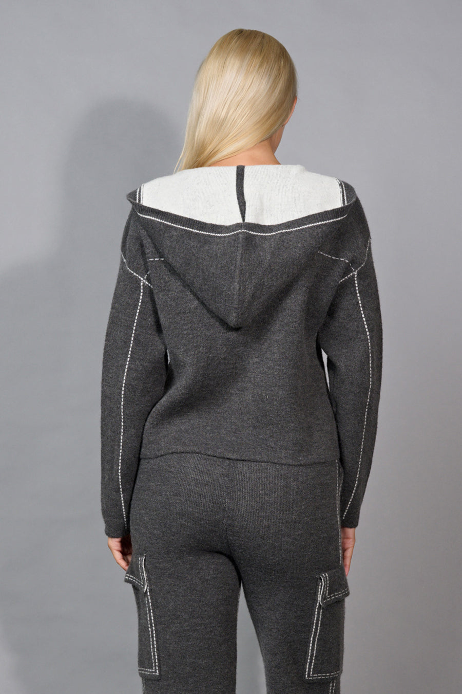 Zip-Front Hooded Knit Jacket