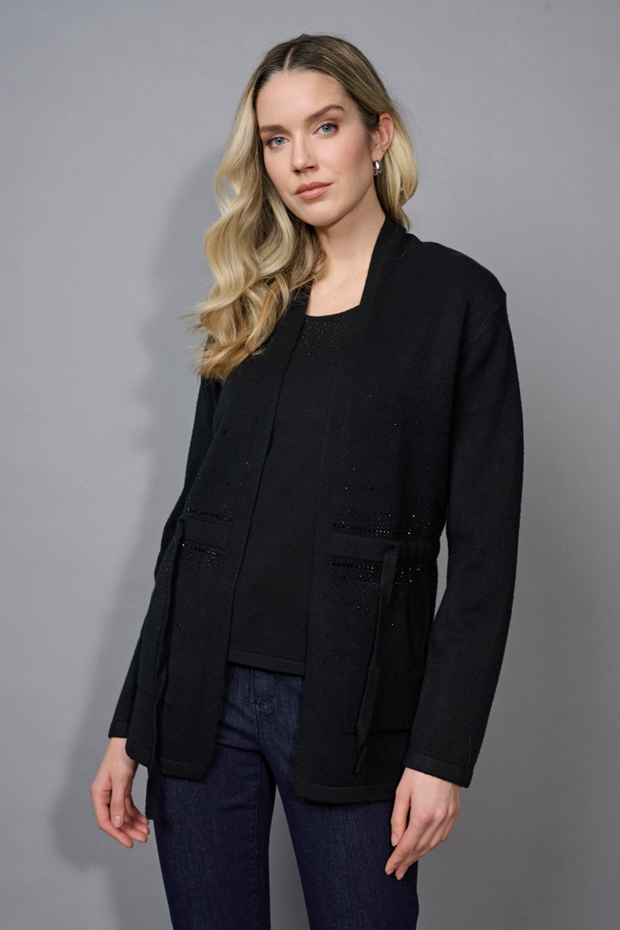 Rhinestone Drawstring Waist Jacket
