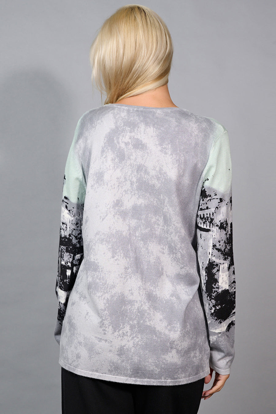 Crew-Neck Sweater-Knit Printed Top