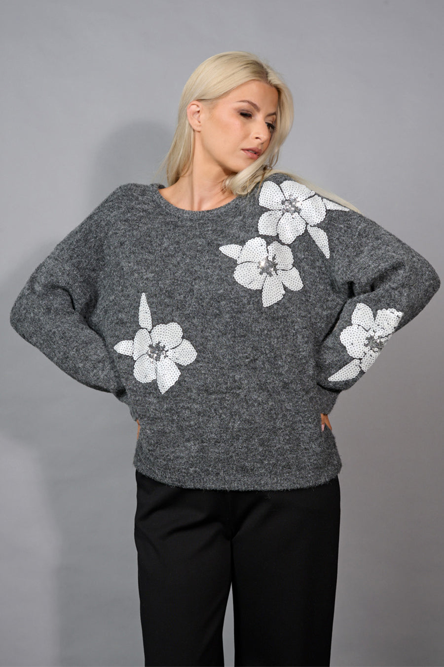 Floral Sequins-Embellished Top