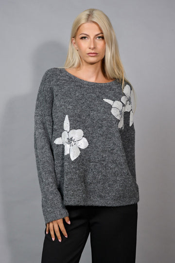 Floral Sequins-Embellished Top