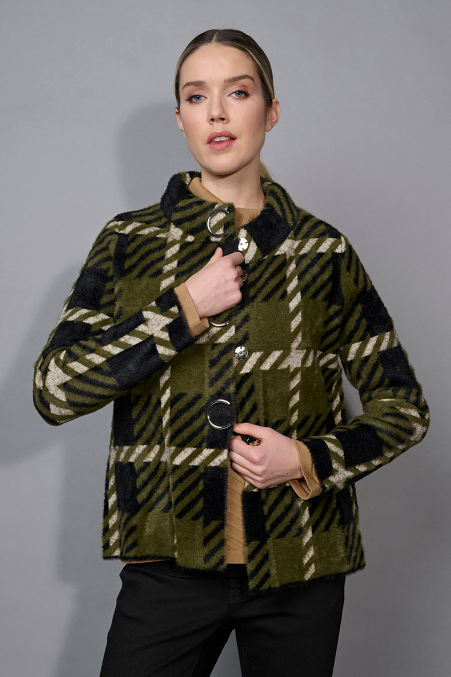 Short Plaid Embellished Jacket