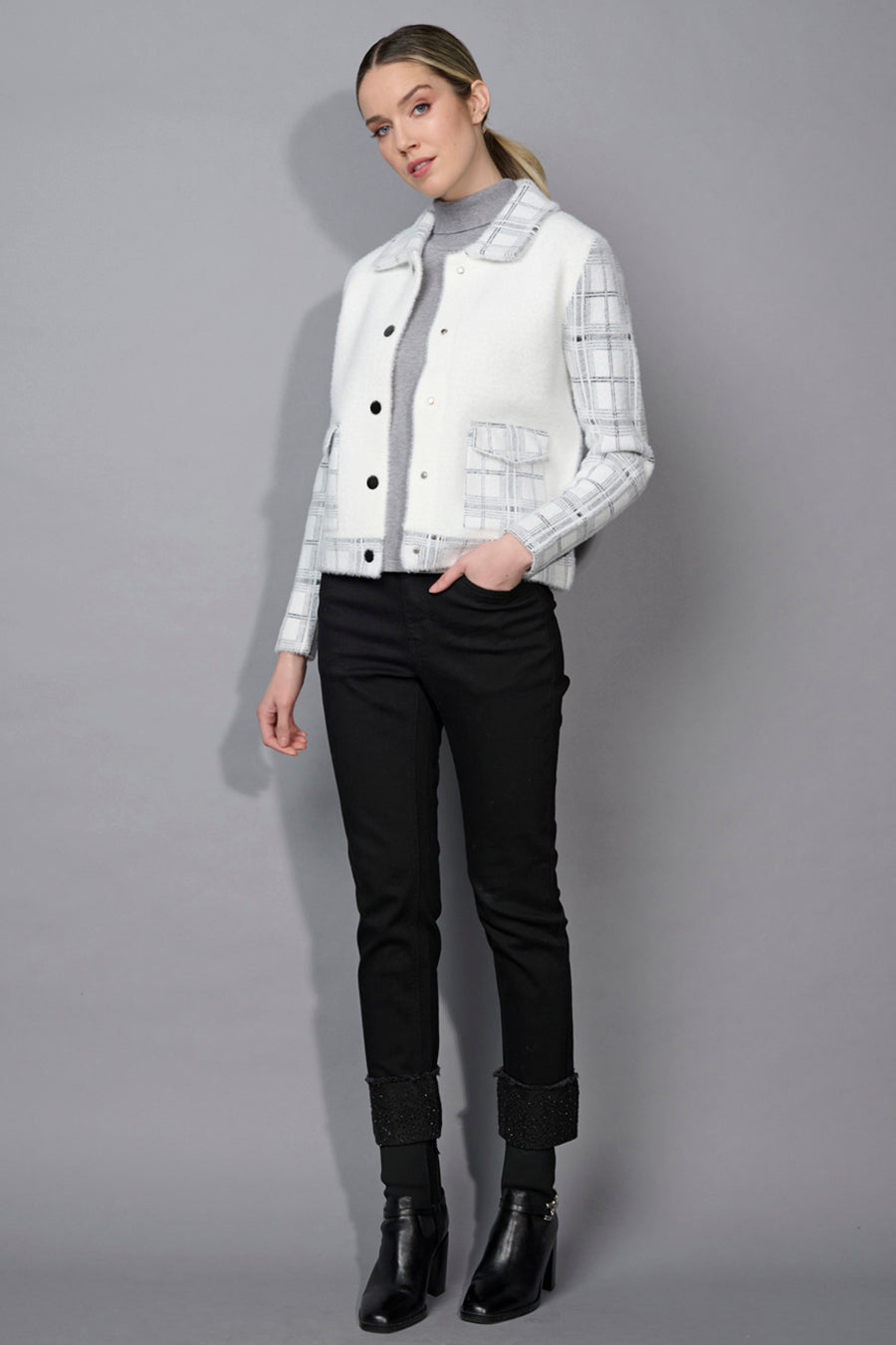 Plaid Pockets Short Jacket