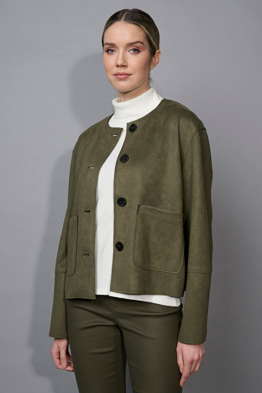 Faux Suede Button-Front Jacket