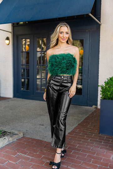 Fancy Strapless Feather Crop Top - Emerald