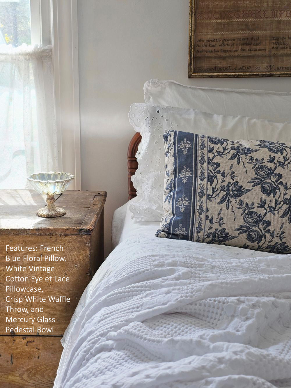 White Vintage Cotton Eyelet Lace Pillowcase
