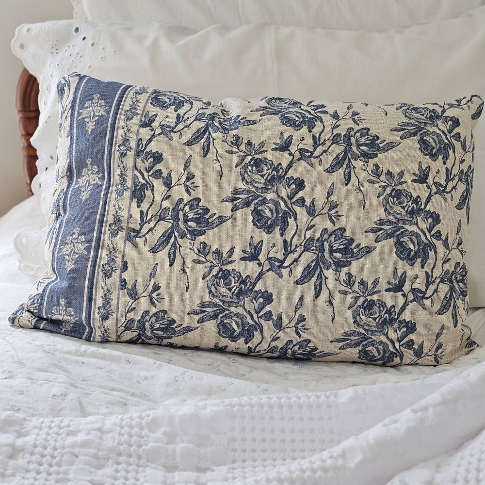 French Blue Floral Pillow