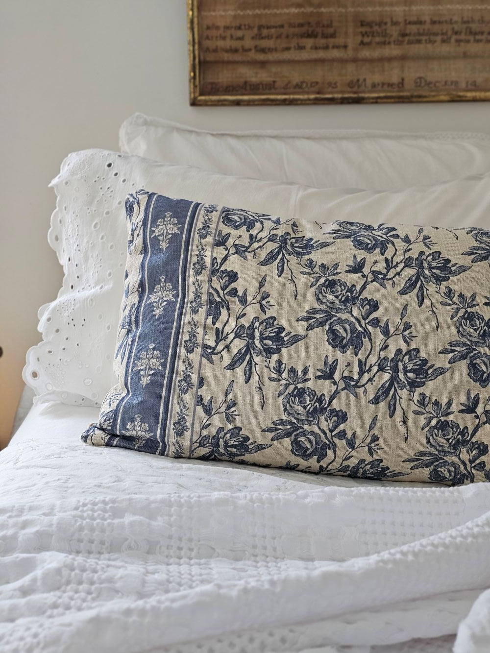 French Blue Floral Pillow